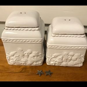 Two Mud Pie Canisters Beach Cottage Design Shells